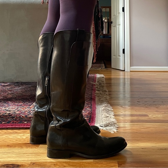 Frye Melissa Tall Riding Boots, black leather, knee high, low heel, size 9.5 - Picture 3 of 16